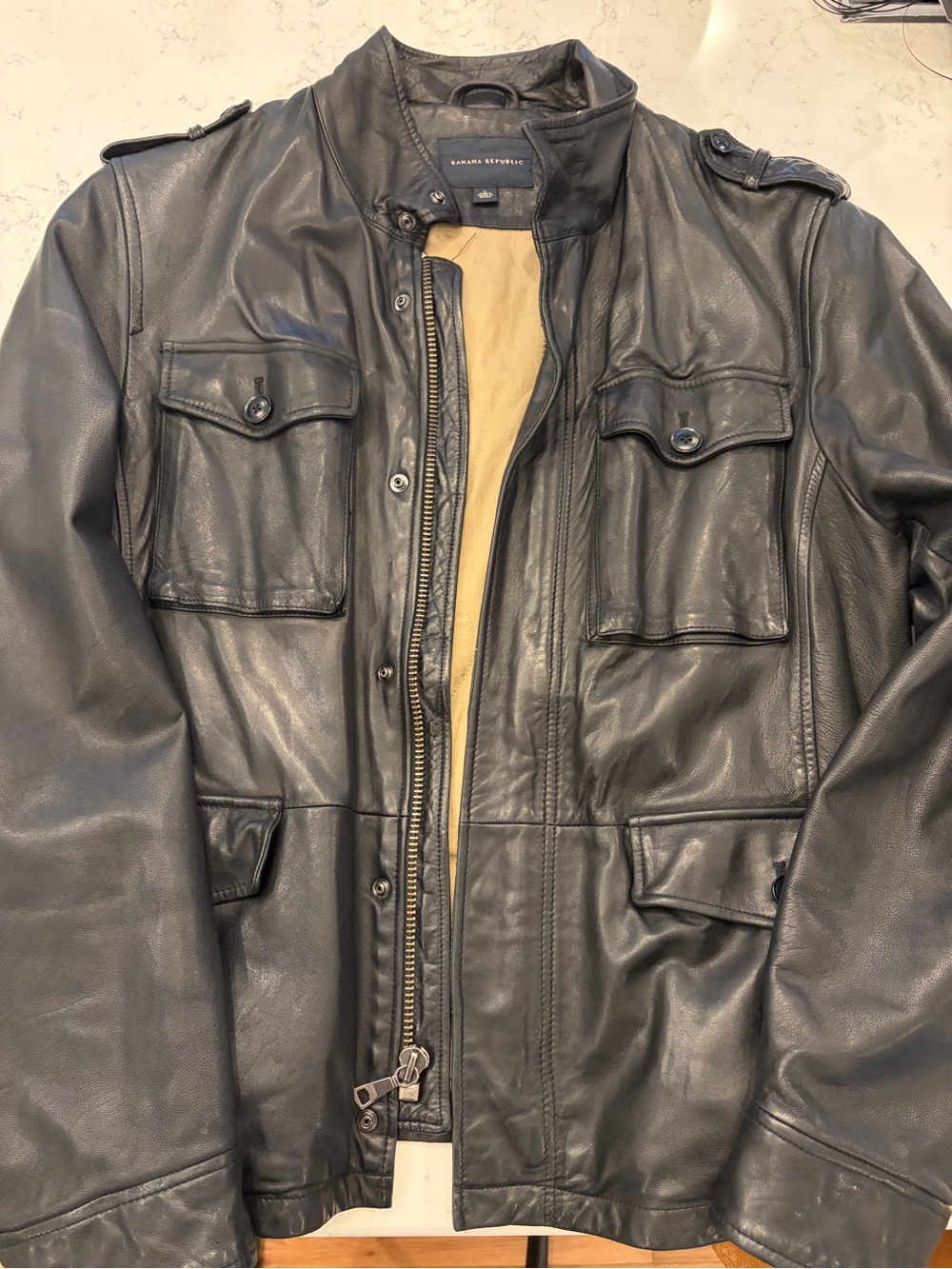Banana Republic Men's Black Leather Military Field Jacket